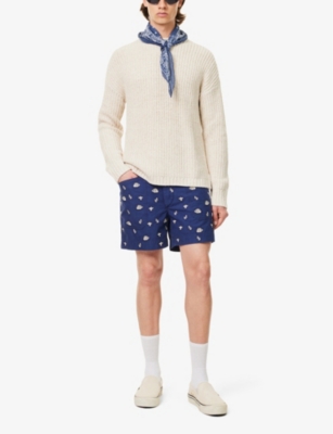 Shop Rrl Men's Vy Keane Mountain-embroidered Cotton Shorts In Navy