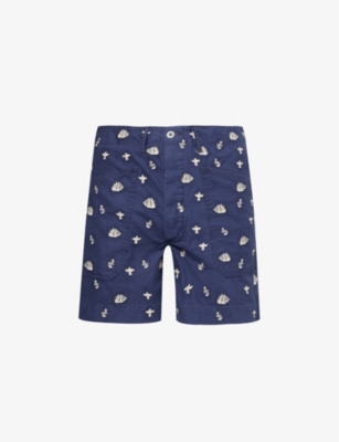 Shop Rrl Men's Vy Keane Mountain-embroidered Cotton Shorts In Navy