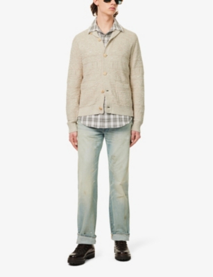 Shop Rrl Men's Cream Relaxed-fit Shawl-collar Cotton And Linen-blend Cardigan