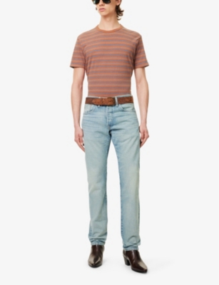 Shop Rrl Men's Orange/multi Striped Short-sleeved Cotton-jersey T-shirt