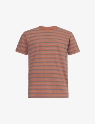 Shop Rrl Mens Orange/multi Striped Short-sleeved Cotton-jersey T-shirt