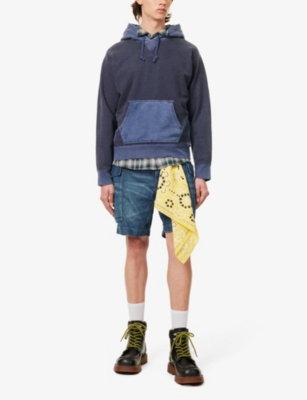 Shop Rrl Contrast-panel Relaxed-fit Cotton Hoody In Navy Multi