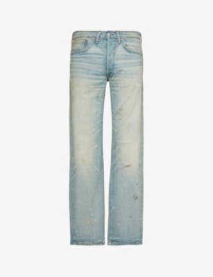 Shop Rrl Mens  Distressed Straight-leg Jeans In Camden Wash