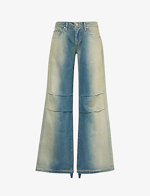 EB DENIM: Loon faded-wash wide-leg low-rise jeans