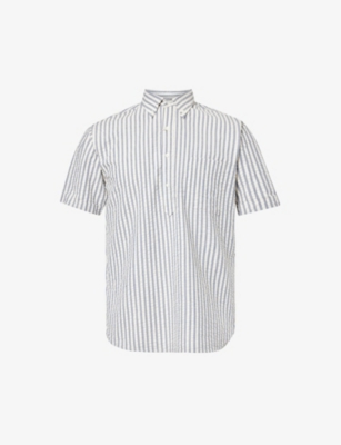 Shop Beams Plus Men's Indigo Stripe Stripe-print Short-sleeve Cotton Shirt