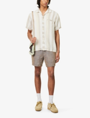 Shop Beams Plus Men's Stripe Striped Camp-collar Linen Shirt