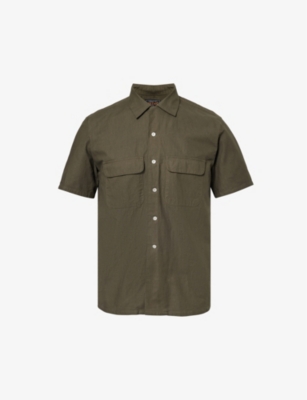 Shop Beams Plus Men's Olive Revere-collar Regular-fit Cotton-blend Shirt