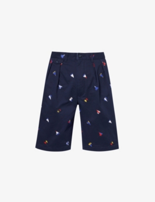 Shop Beams Plus Men's Vy Pleated Cotton-blend Shorts In Navy
