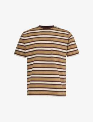 Shop Beams Pocket Tee Striped Cotton-jersey T-shirt In Brown