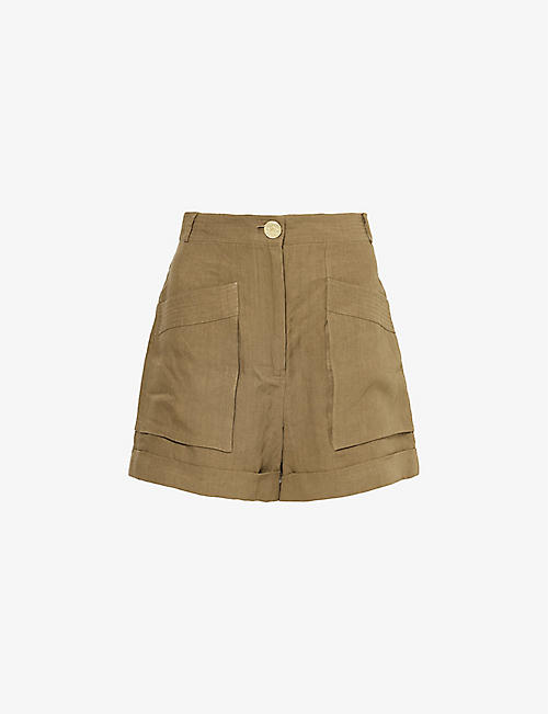 LE KASHA: Patch-pocket high-rise linen shorts