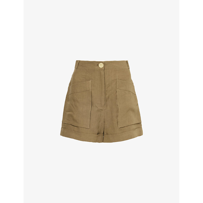 Shop Le Kasha Women's Tabacco Patch-pocket High-rise Linen Shorts