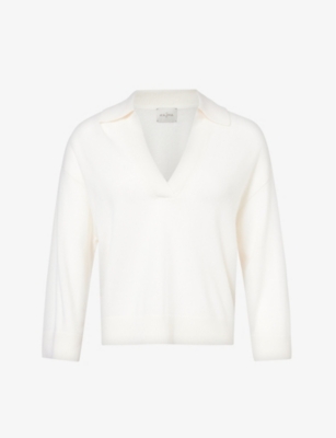 Shop Le Kasha Women's White Open-collar Relaxed-fit Organic-cashmere Jumper