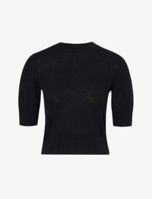 Shop Le Kasha Round-neck Short-sleeved Organic-cashmere Knitted Jumper In Black