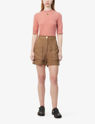 Shop Le Kasha Women's Peach Cropped Short-sleeved Organic-cashmere Jumper