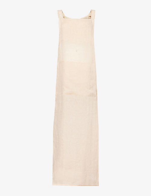 LE KASHA: Round-neck relaxed-fit linen maxi dress