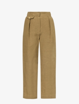 Shop Le Kasha Women's Tabacco Wide-leg High-rise Linen Trousers