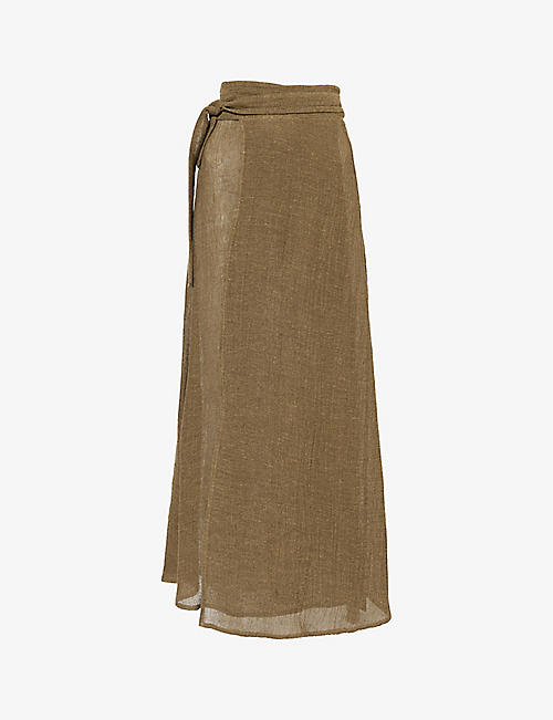 LE KASHA: Wrap-front high-waist linen maxi skirt