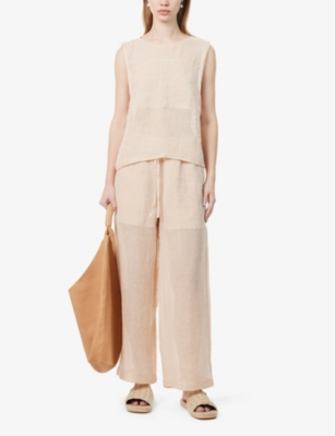 Shop Le Kasha Women's Peach Sleeveless Relaxed-fit Linen Top