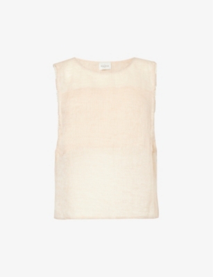 Le Kasha Womens Peach Sleeveless Relaxed-fit Linen Top