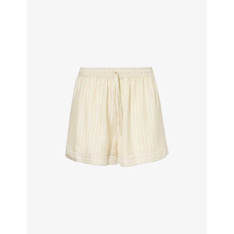 Shop Le Kasha Women's Stripes Yellow High-rise Elasticated-waist Silk Shorts