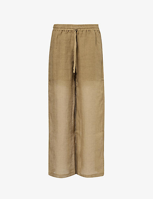 LE KASHA: Wide-leg high-rise linen trousers