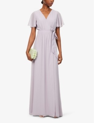 Shop Six Stories Women's Lilac Short-sleeved Wraparound Chiffon Maxi Dress
