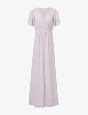 Shop Six Stories Women's Lilac Short-sleeved Wraparound Chiffon Maxi Dress