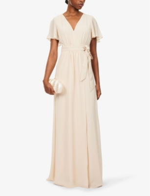 Shop Six Stories Womens Vintage Cream Short-sleeved Wraparound Chiffon Maxi Dress