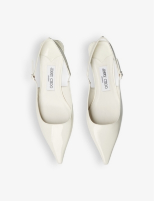 Jimmy Choo Pointed Toe Kitten Heel Leather Pumps In White