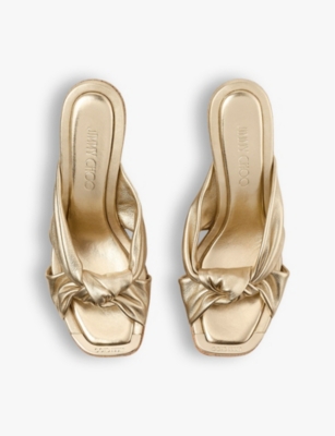 JIMMY CHOO WOMENS JIMMY CHOO AVENUE TWIST-KNOT METALLIC-LEATHER WEDGES 