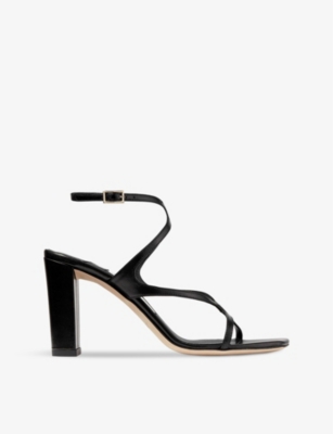 Shop Jimmy Choo Womens  Azie 85 Leather Heeled Sandals In Black