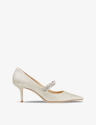 Shop Jimmy Choo Womens  Bing 65 Glitter-embellished Leather Heeled Mules In Platinum Ice