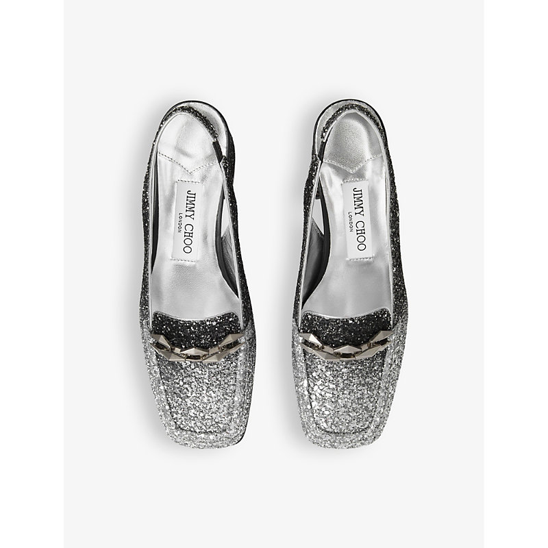 Shop Jimmy Choo Women's Silver/black Diamond Tilda 45 Leather Heeled Loafers