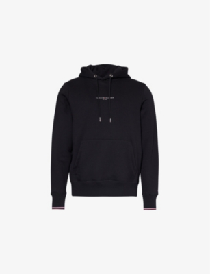 Tommy Hilfiger Mens Black Logo-embossed Regular-fit Cotton-blend Hoody