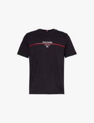 Tommy Hilfiger Mens Black Logo-embroidered Short-sleeve Cotton-jersey T-shirt