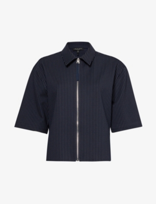 Shop Rag & Bone Junie Pinstripe Stretch-woven Shirt In Navystrp