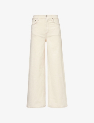 Shop Rag & Bone Women's Ecru Sofie Crop Brand-patch Wide-leg High-rise Denim-blend Jeans