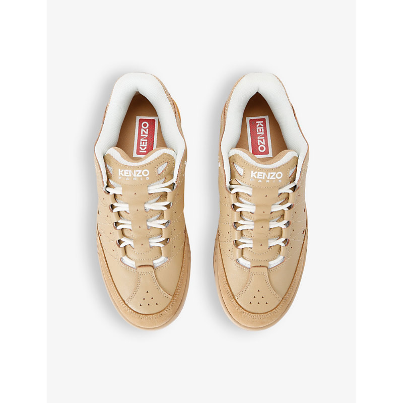 Shop Kenzo Pxt Leather Low-top Trainers In Camel