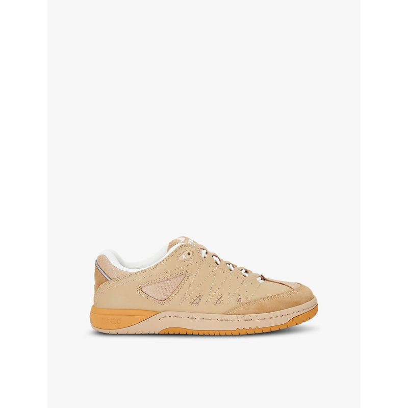 Shop Kenzo Pxt Leather Low-top Trainers In Camel