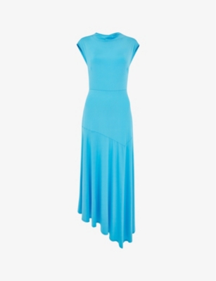 Shop Whistles Women's Turquoise Iris Asymmetric-hem Stretch-jersey Midi Dress