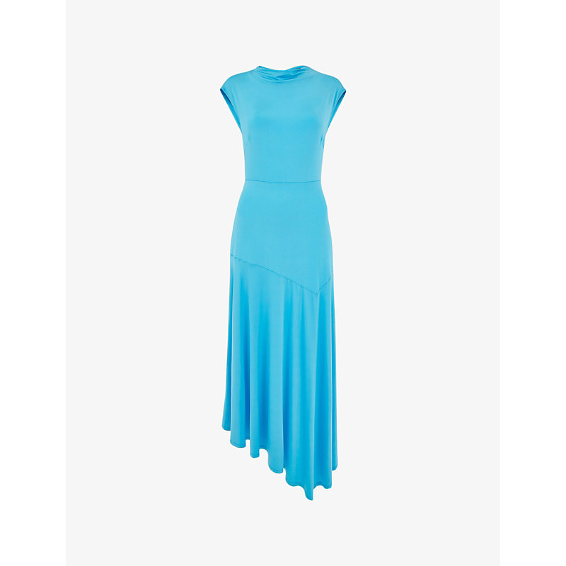 Shop Whistles Iris Asymmetric-hem Stretch-jersey Midi Dress In Turquoise