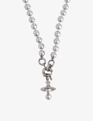 VIVIENNE WESTWOOD: Aleksa Orb-pendant ruthenium-plated brass and pearl necklace