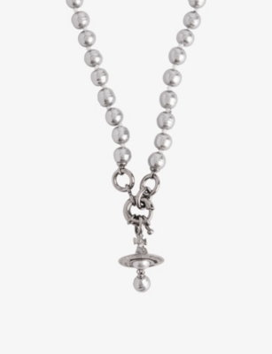 Aleksa Orb-pendant ruthenium-plated brass and pearl necklace