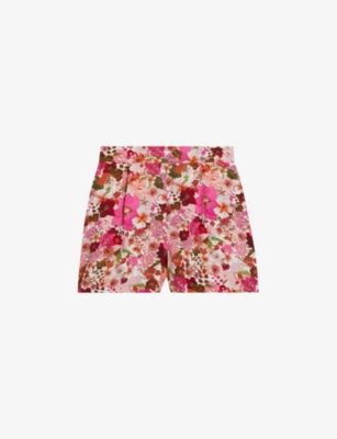 Shop Ted Baker Women's Pink Floral-print High-rise Twill Shorts