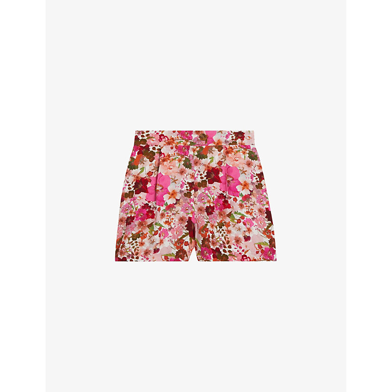 Ted Baker Womens Pink Floral-print High-rise Twill Shorts