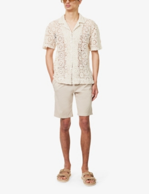 Shop Che Men's Ivory Achilles Geometric-knit Cotton-blend Shirt