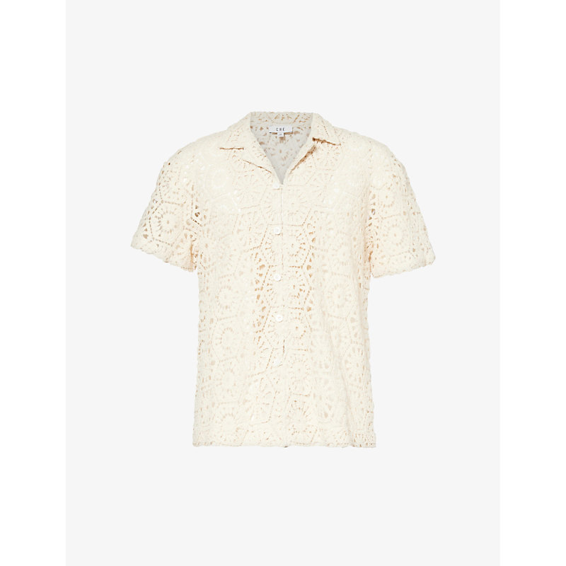 Shop Che Men's Ivory Achilles Geometric-knit Cotton-blend Shirt
