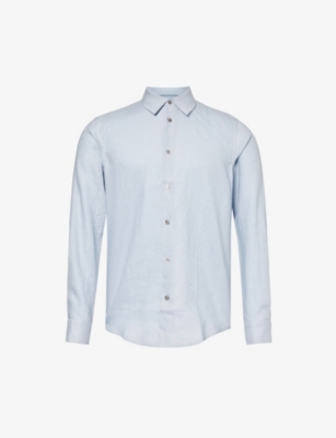 Shop Che Men's Powder Blue Long-sleeved Curved-hem Linen Shirt