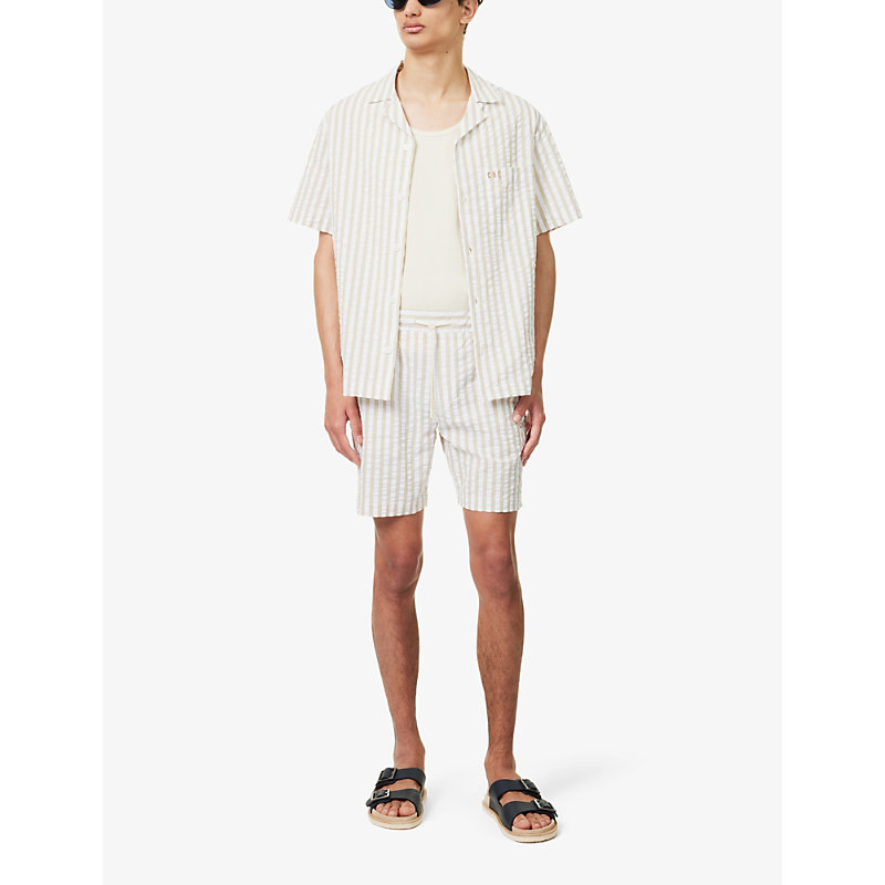 Shop Che Men's Beige Marinero Stripe-pattern Boxy-fit Cotton Shirt
