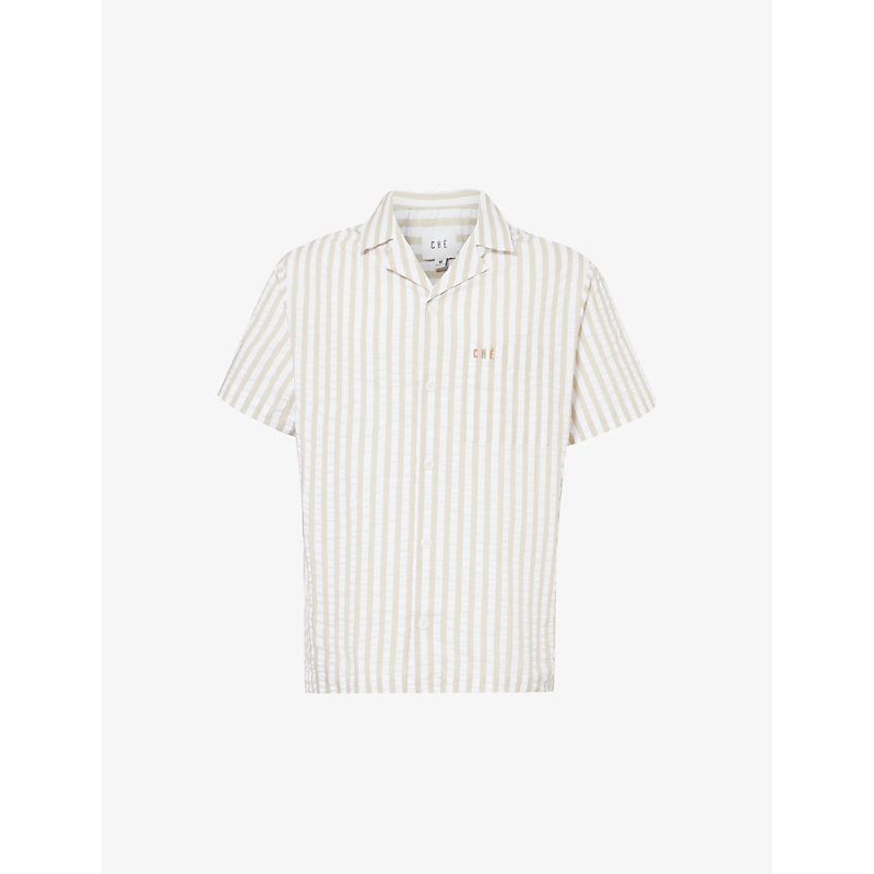 Shop Che Men's Beige Marinero Stripe-pattern Boxy-fit Cotton Shirt